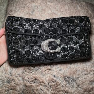 SOLD ON DEPOP - Coach Black and Silver Sequin Clutch
